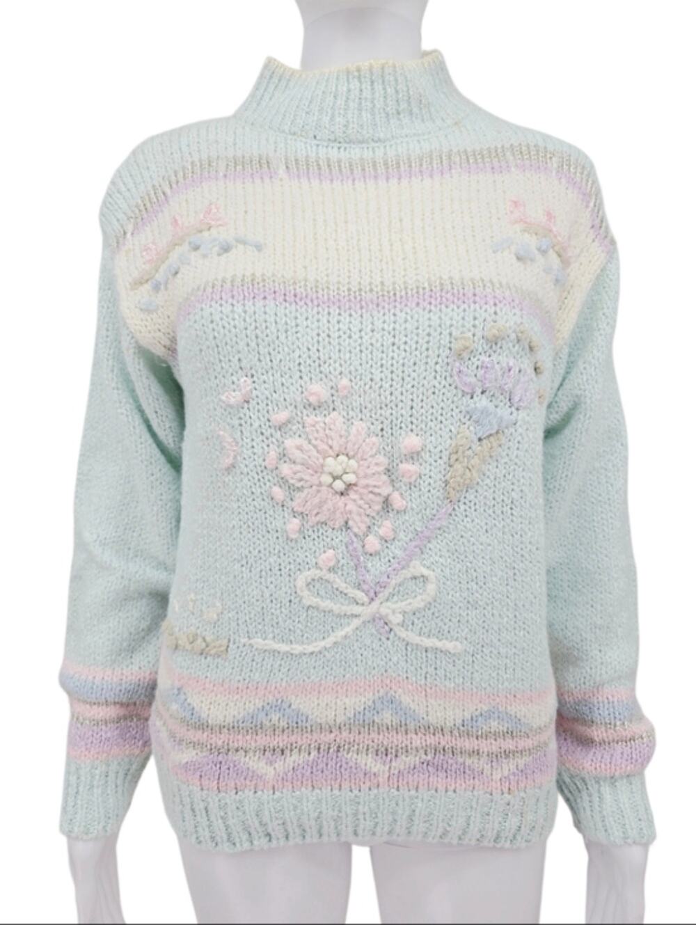Vintage Beldoch Popper Womens Sweater Pastel Floral Small S